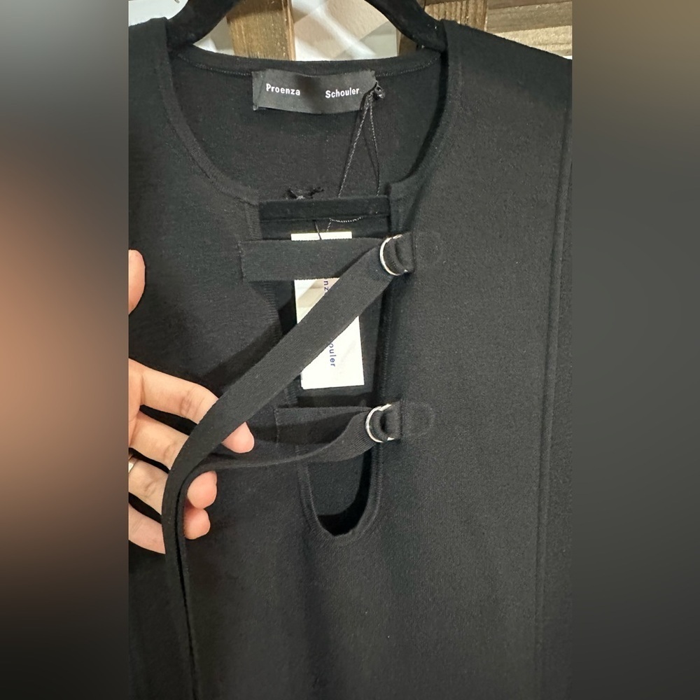 NWT Proenza Schouler Black Knit Short Sleeve Shift Dress D-Ring Buckle Straps L - Picture 6 of 13
